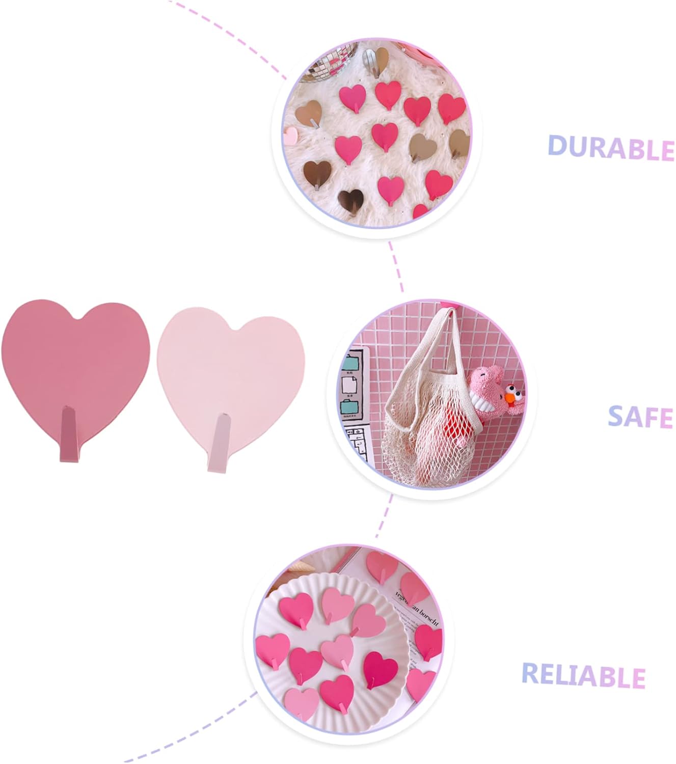 10pcs Heart Shaped Wall Hooks Non Punching Stainless Steel Easy Install