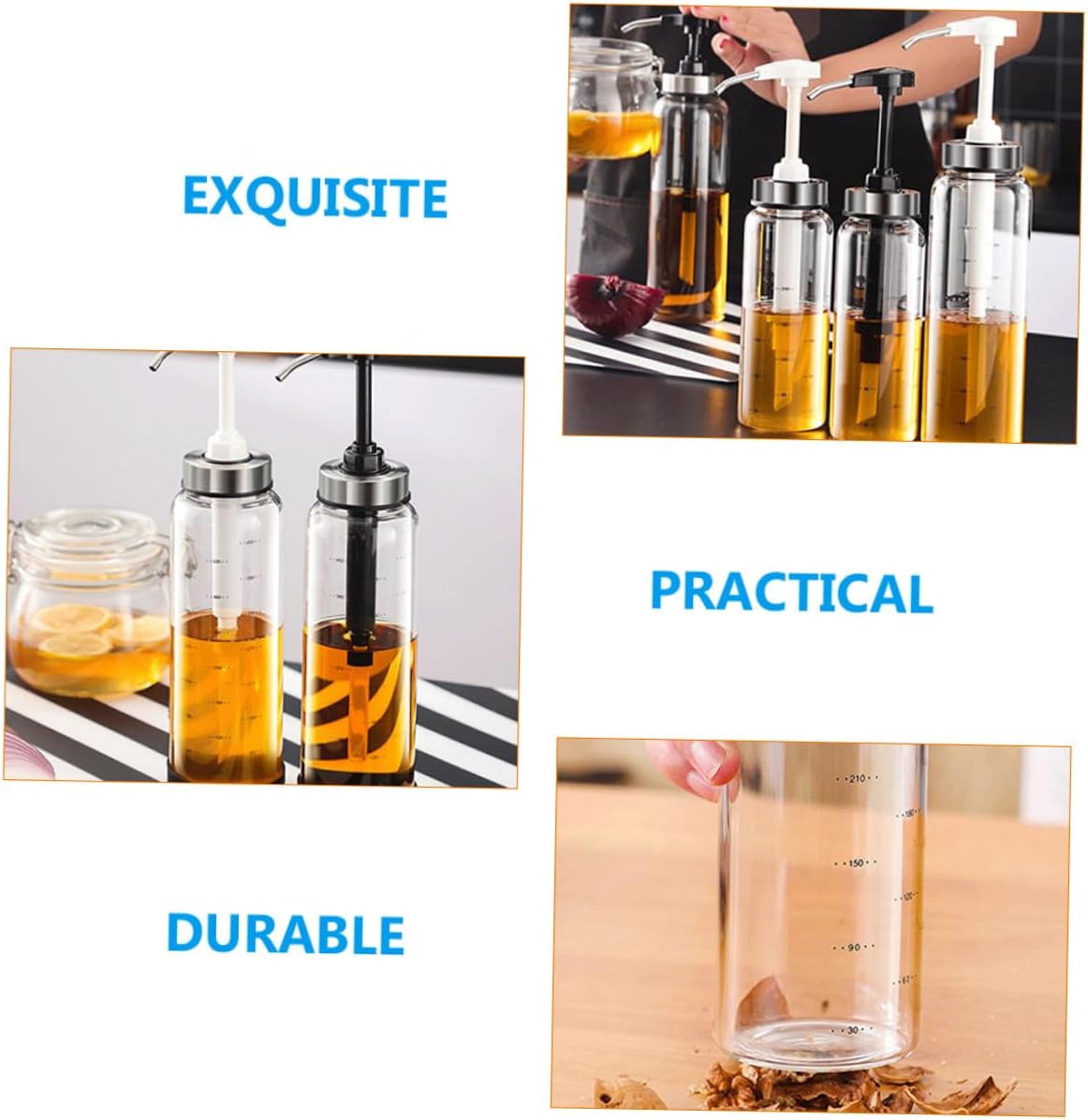 GRADENEVE 500ml Black Glass Honey Pot with Metal Pump