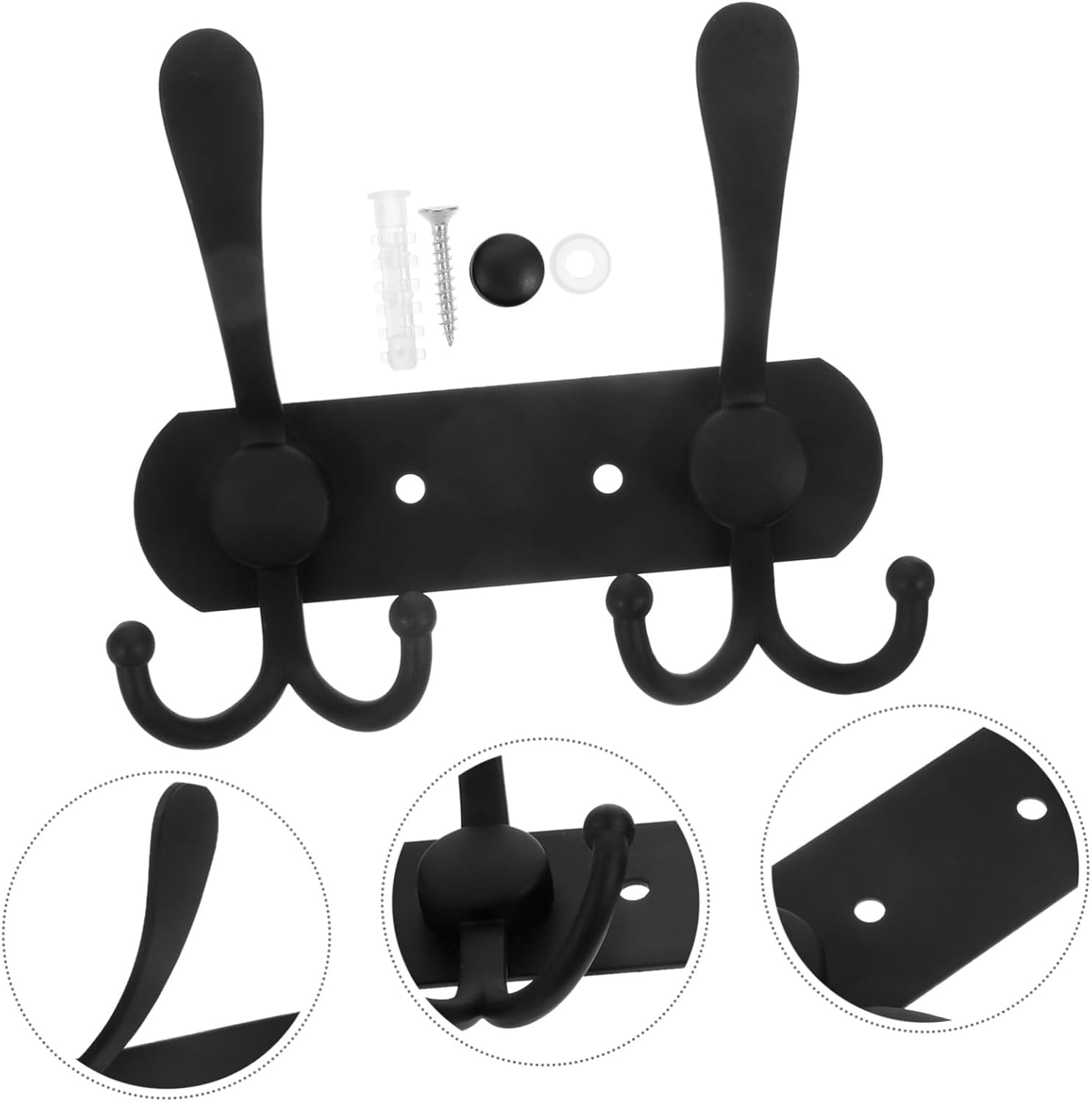 Holibanna 3-Piece Wall Hooks Black Towel Hooks Key Hangers