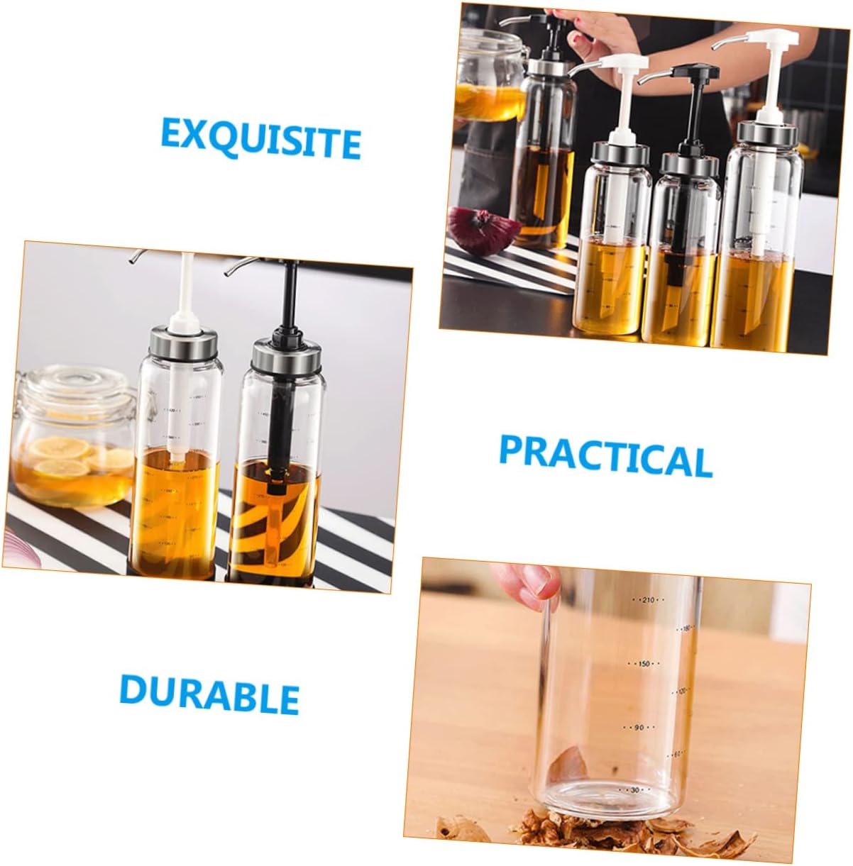 PRETYZOOM Reusable Honey Dispenser Pump Glass Bottle with Scales