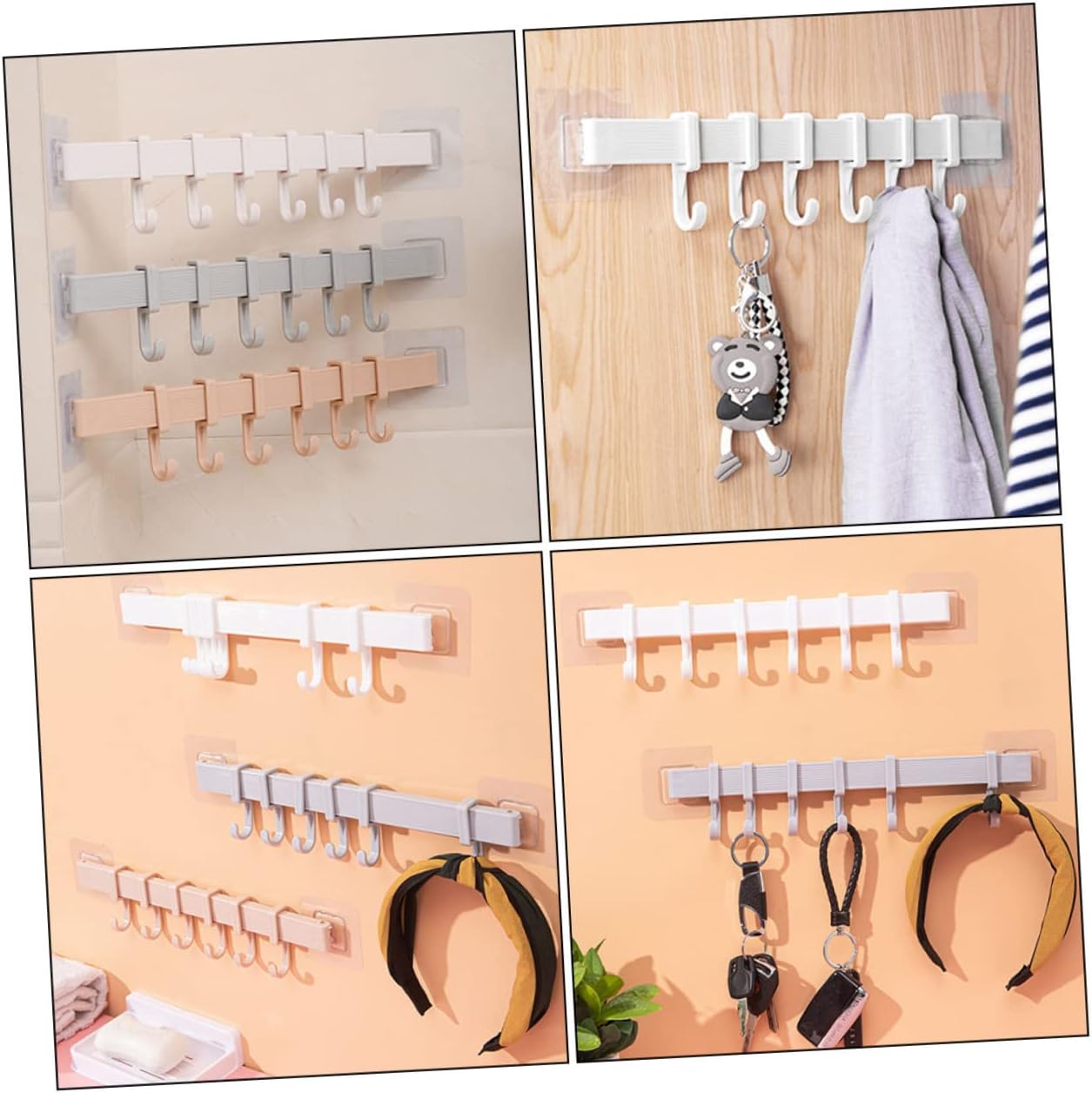 SEWOART 3pcs Bathroom Self Adhesive Hook Rack Black 6 Hooks 1