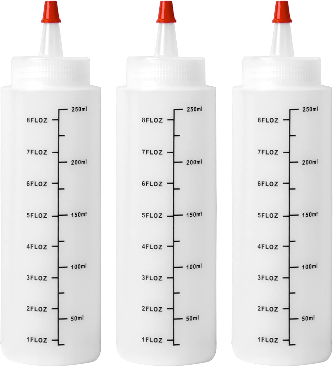 3 Pcs Plastic Squeeze Bottles with Red Cap