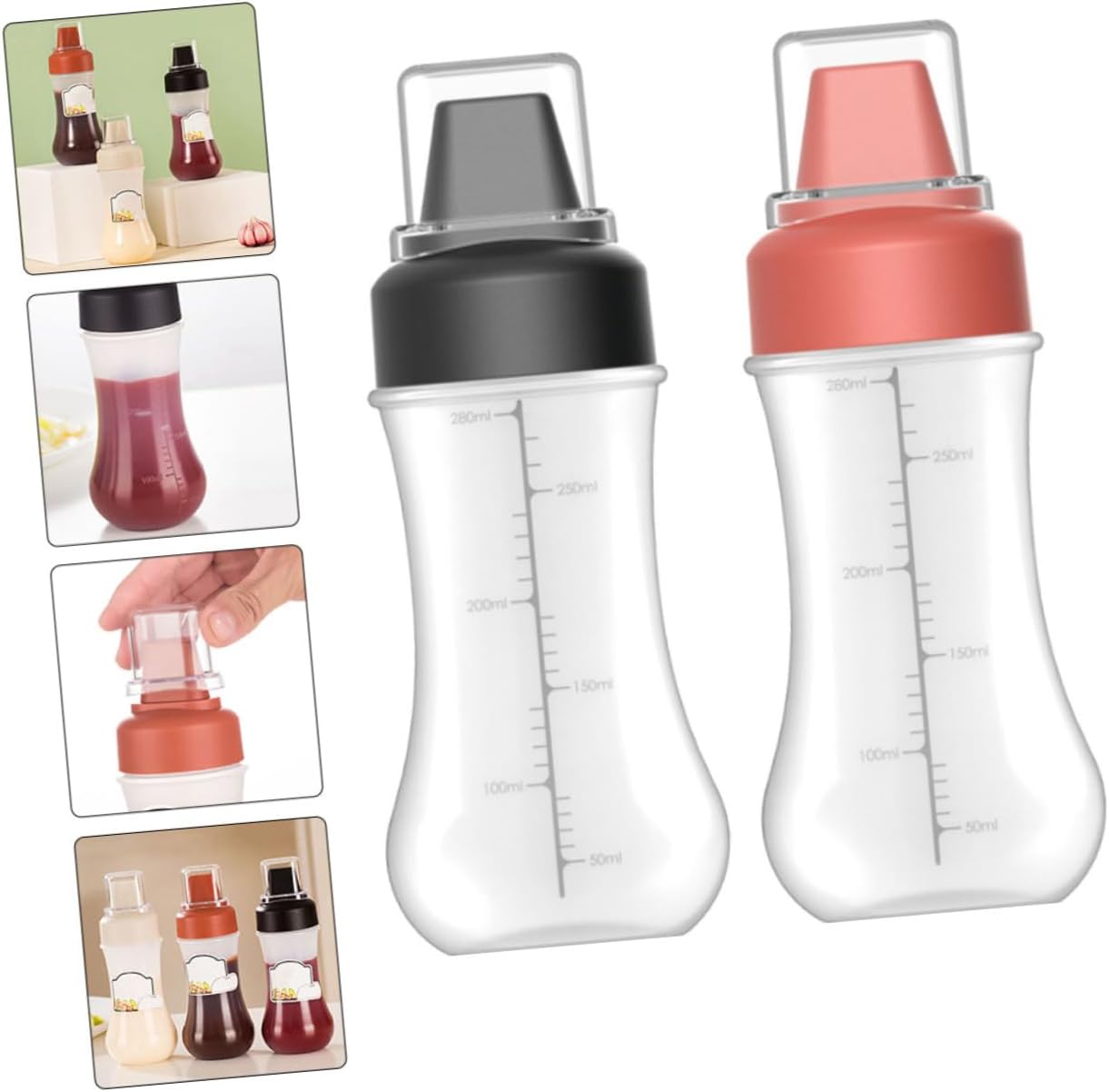OKUMEYR 2 Pack 350ml Condiment Squeeze Bottles with Scale 1