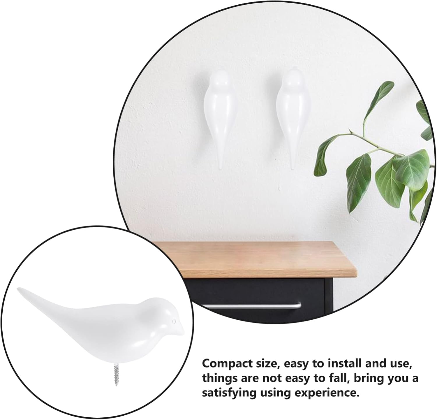 Kisangel 2 Pcs Resin White Coat Hooks with Bird Design