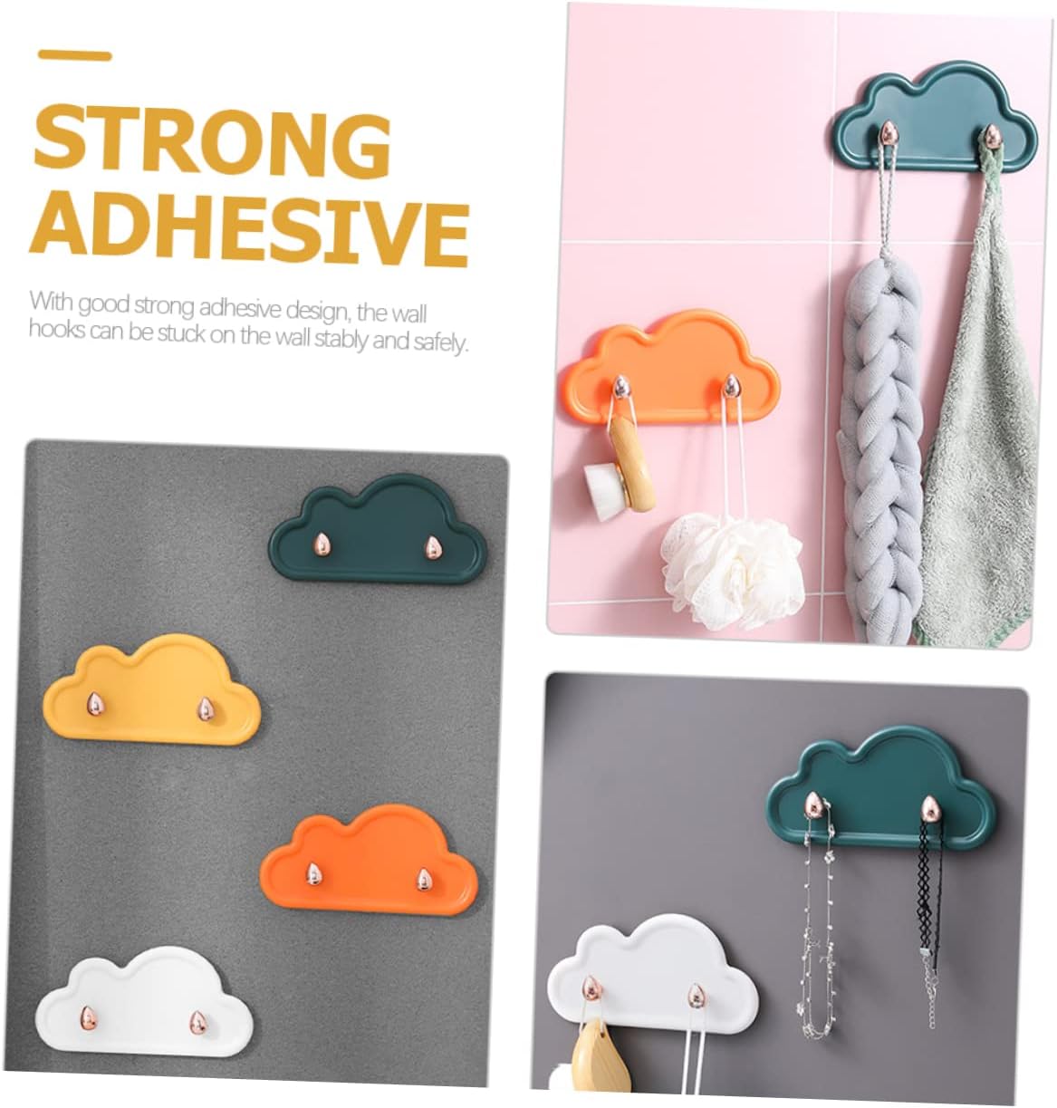Homoyoyo 4pcs Cloud Shape Adhesive Wall Hooks Multipurpose Key Hangers