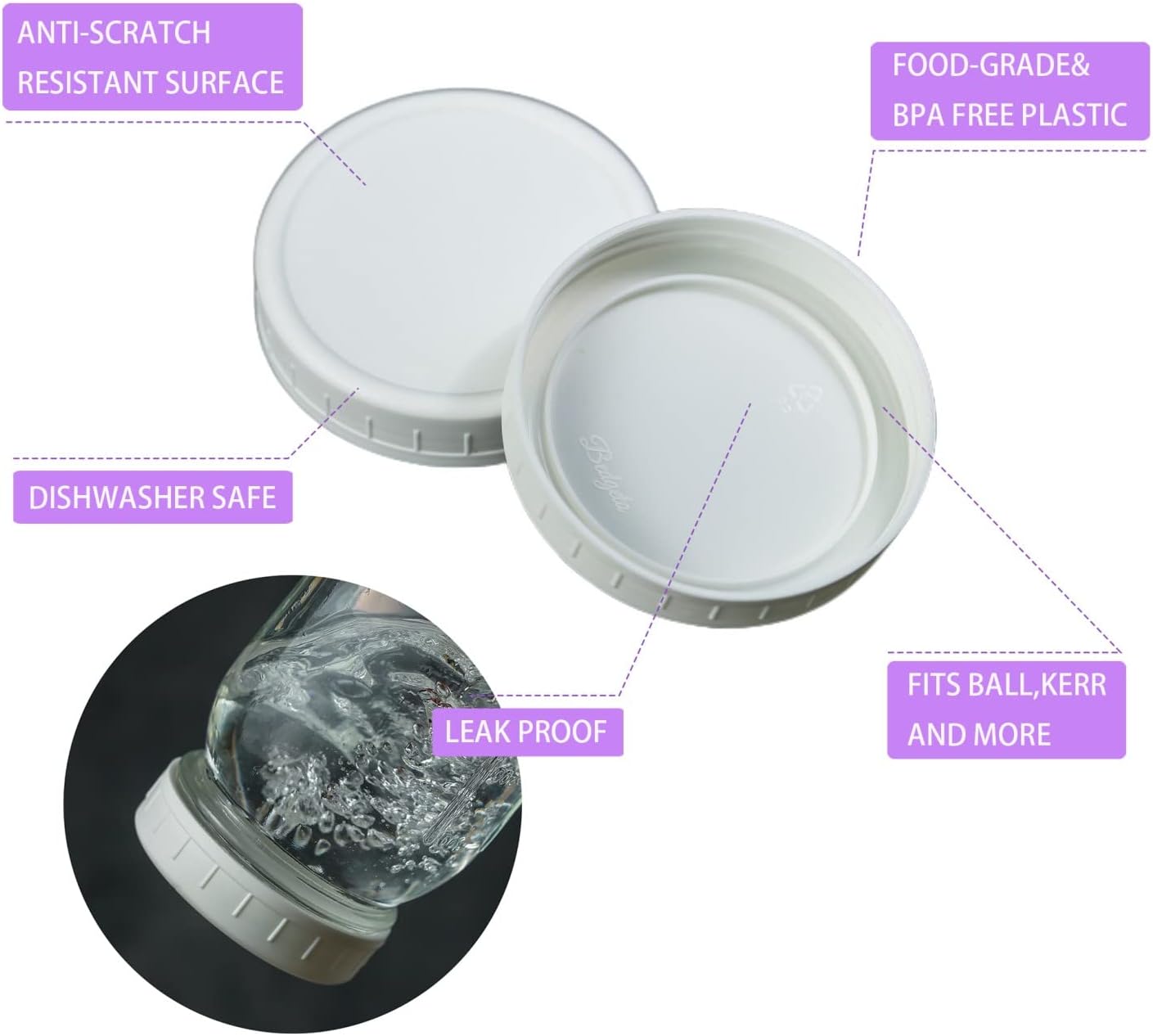 36 Pack White Plastic Mason Jar Lids with Silicone Rings 1