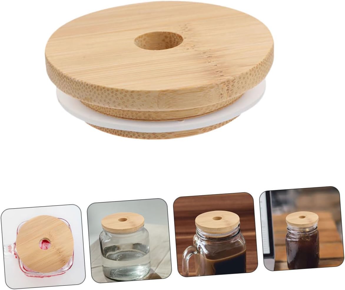 8pcs CIYODO Wooden Lids for Mason Jars with Straw Hole