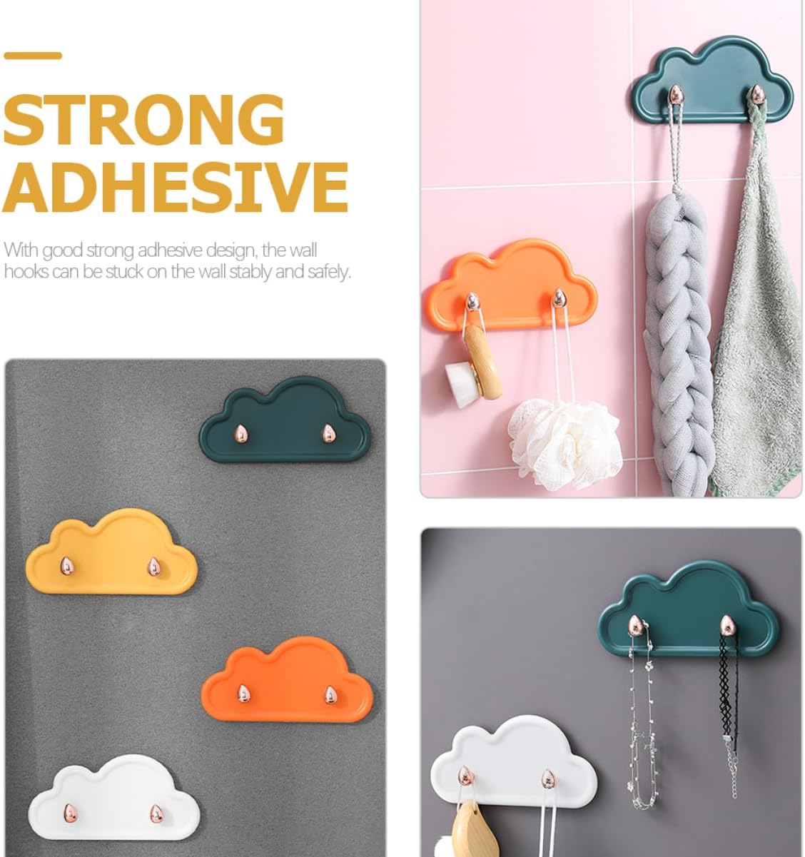 HOMSFOU Adhesive Cloud Key Hooks 4 Pack