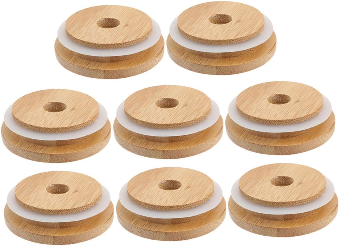 8pcs CIYODO Wooden Lids for Mason Jars with Straw Hole