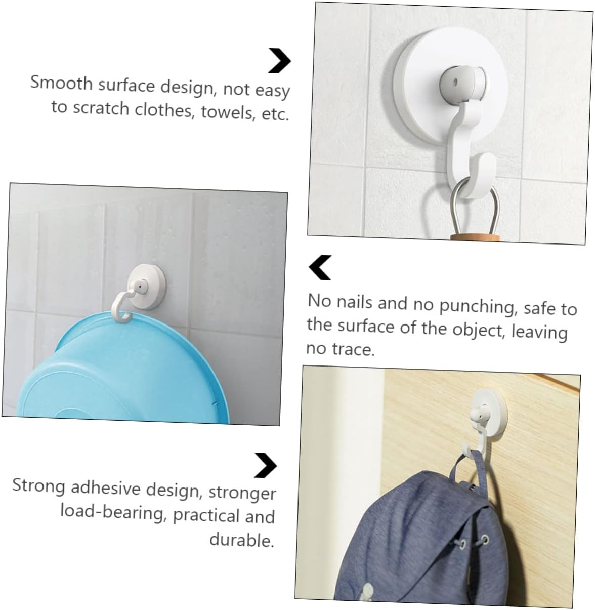 Self-Adhesive Door Hooks 3 Pack for Towels Coats Robes