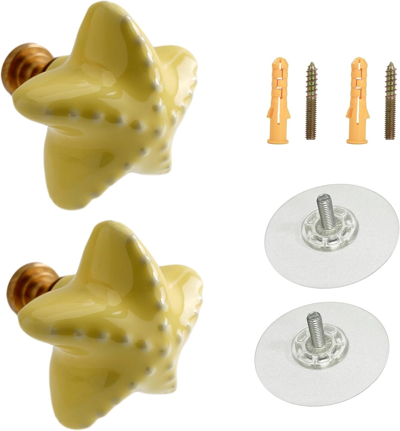Yellow Starfish Wall Mounted Coat Hook 2 Pack