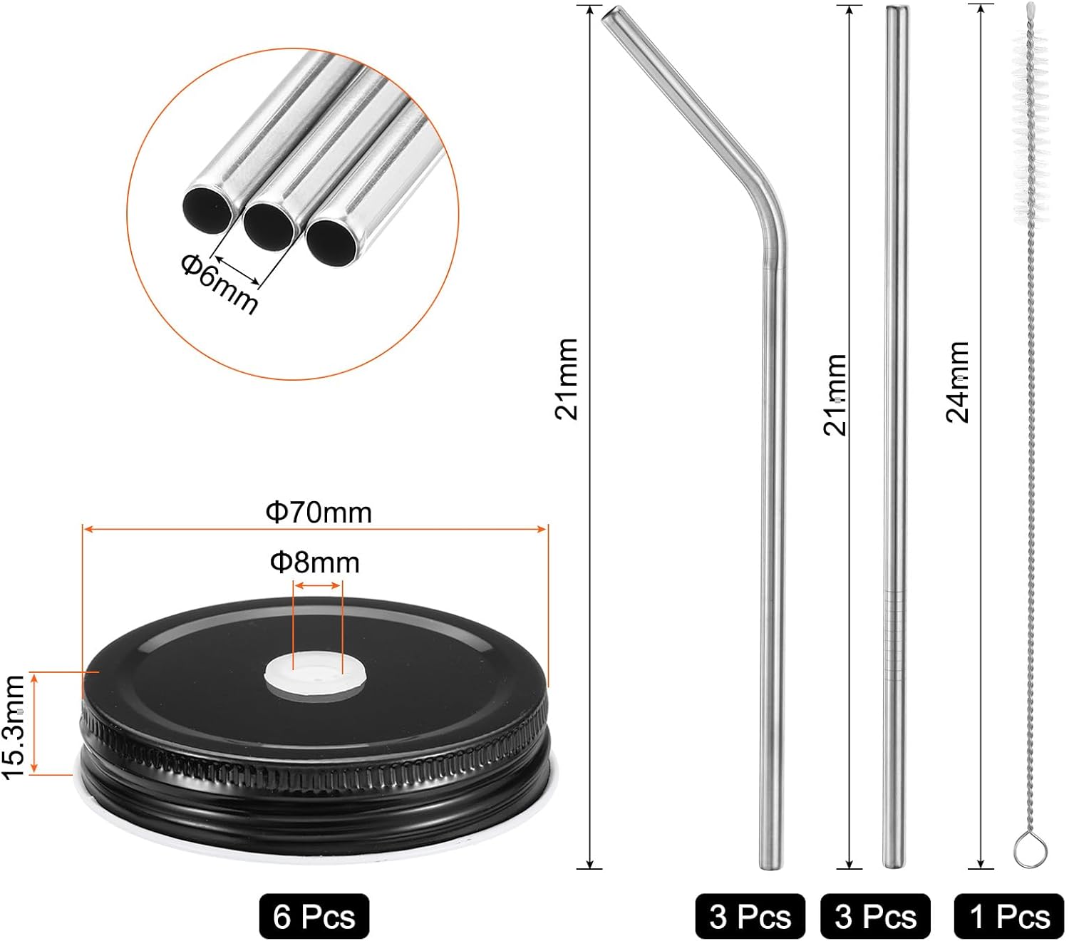 Uxcell 13pcs Stainless Steel Mason Jar Lids with Straw Hole 1
