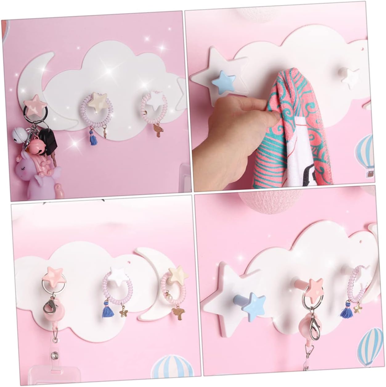 HOOTNEE 2pcs Moon Star Wall Hooks for Clothes and Key Holders