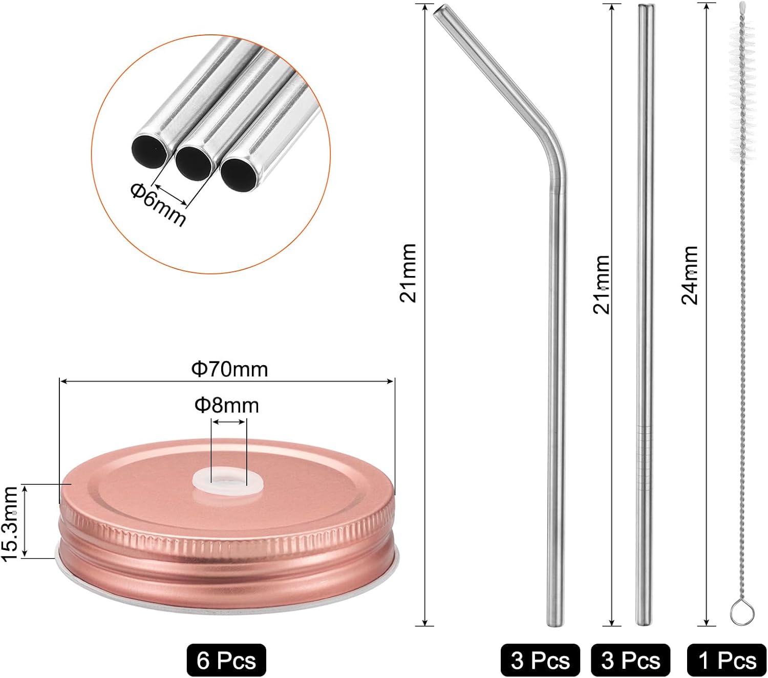 uxcell 13pcs Rose Gold Mason Jar Lids with Straw Hole and Cleaning Brush