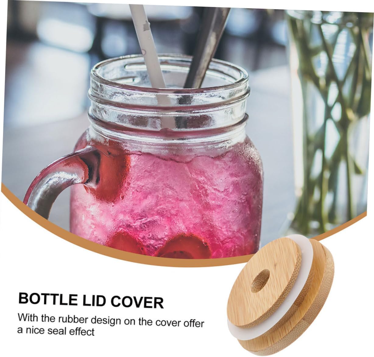 MAGICLULU 4PCs Wood Mason Jar Lids with Straw Hole
