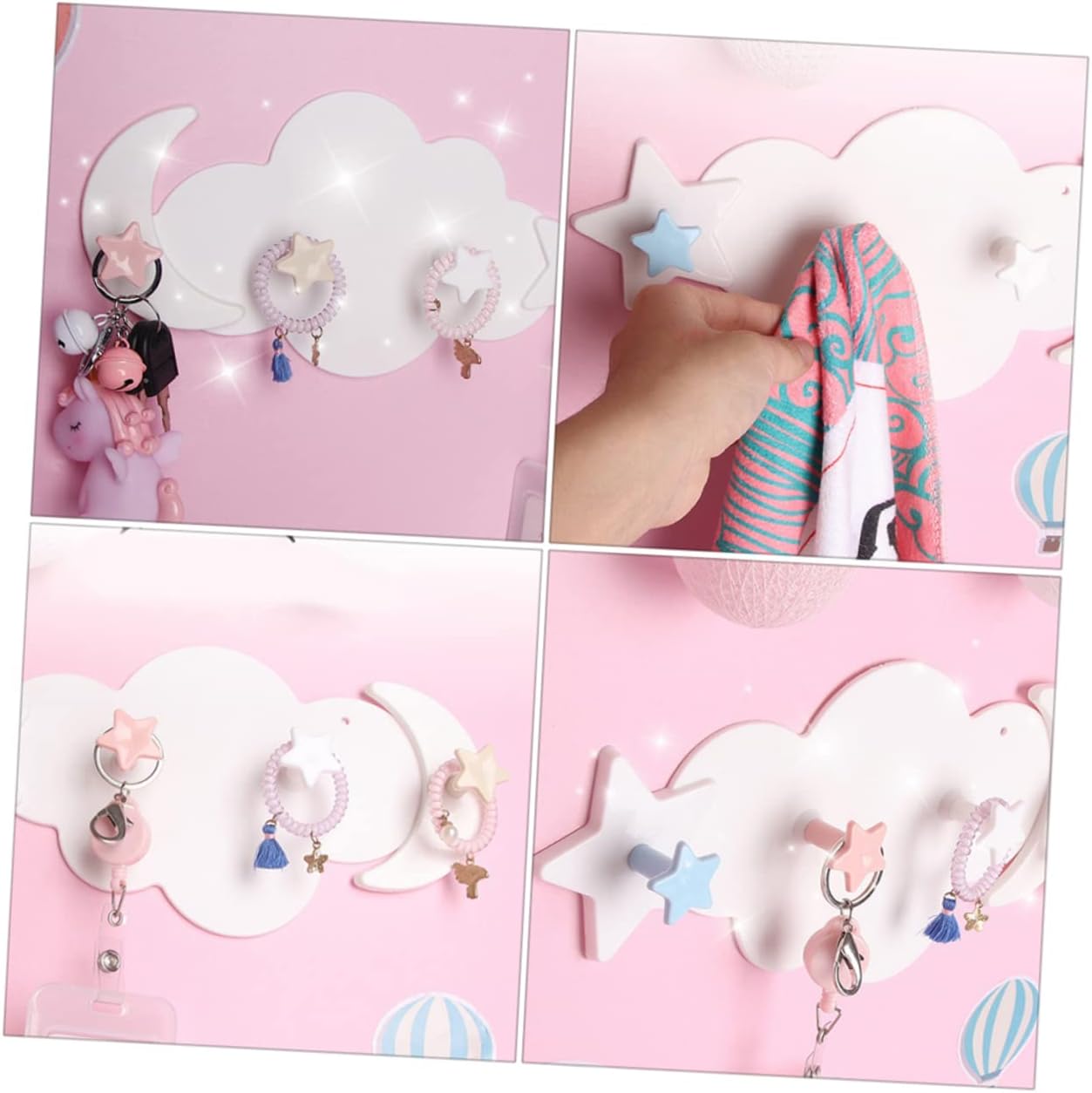 Ciieeo 2pcs Star Moon Wall Hooks for Coats Keys Towels
