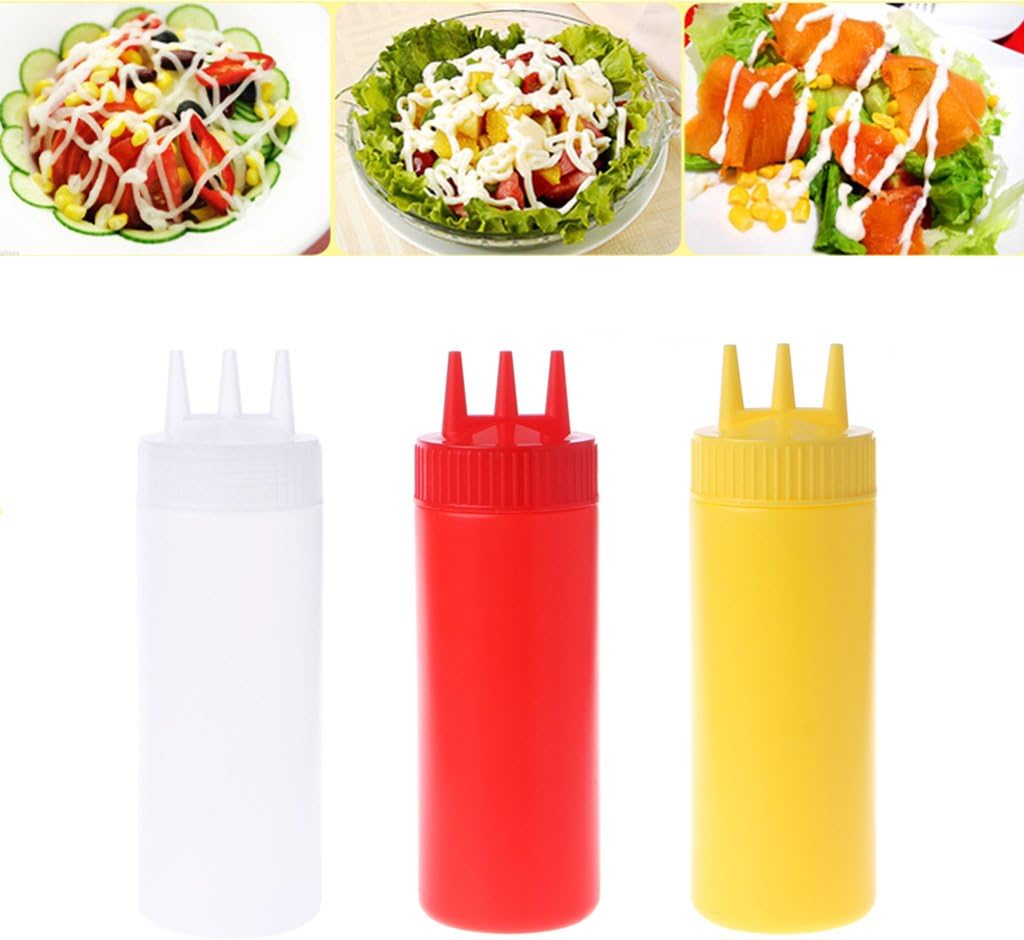 DRAGONRUN 3 Hole Squeeze Bottle Condiment Dispenser 12OZ White