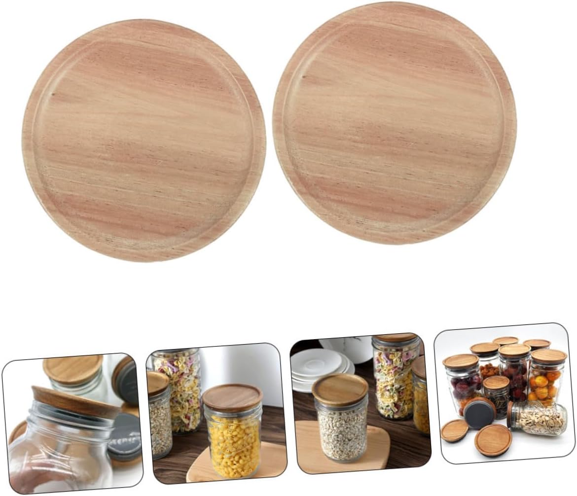 Alipis 2pcs Wooden Mason Jar Lids with Silicone Seals