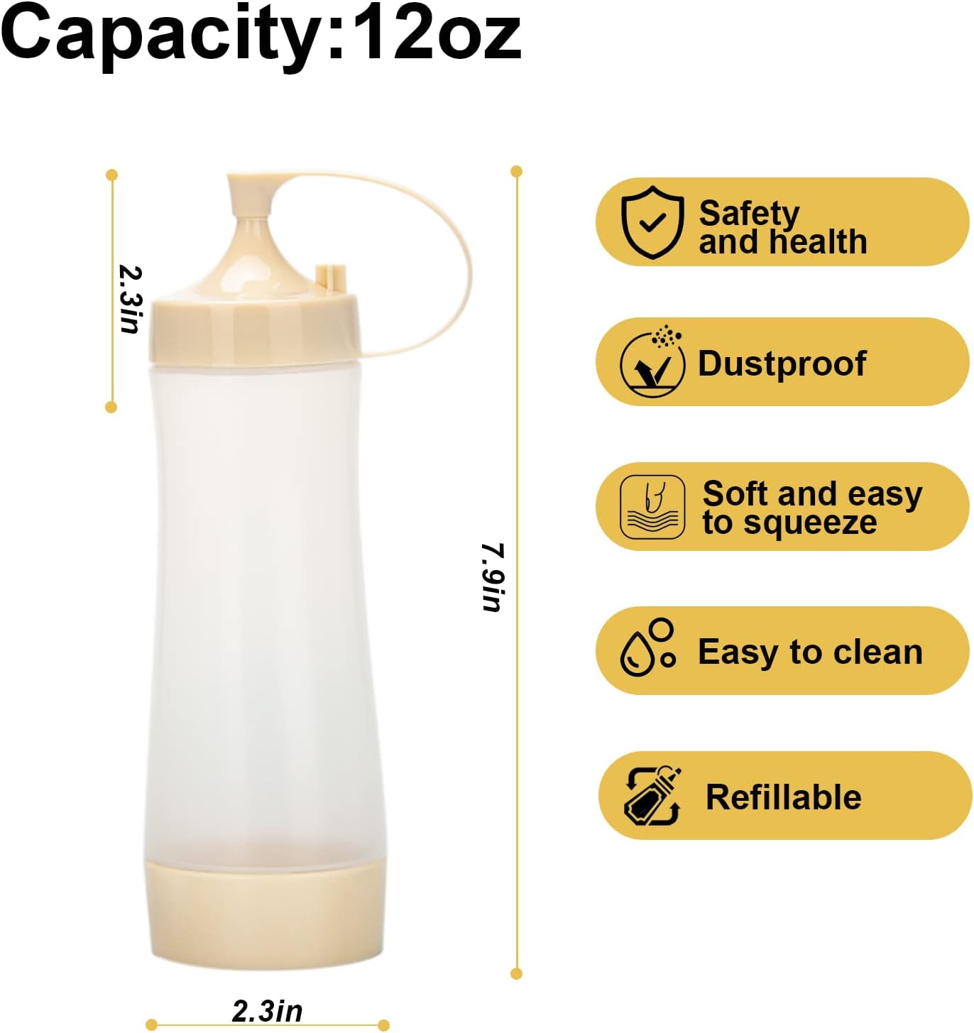 Qiuhome 12 oz Clear Condiment Squeeze Bottles 6 Pack