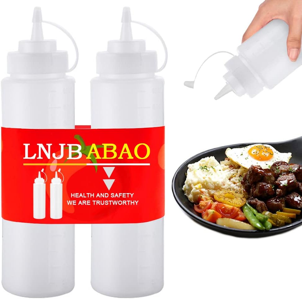 2 Pcs 8oz Plastic Squeeze Condiment Bottles