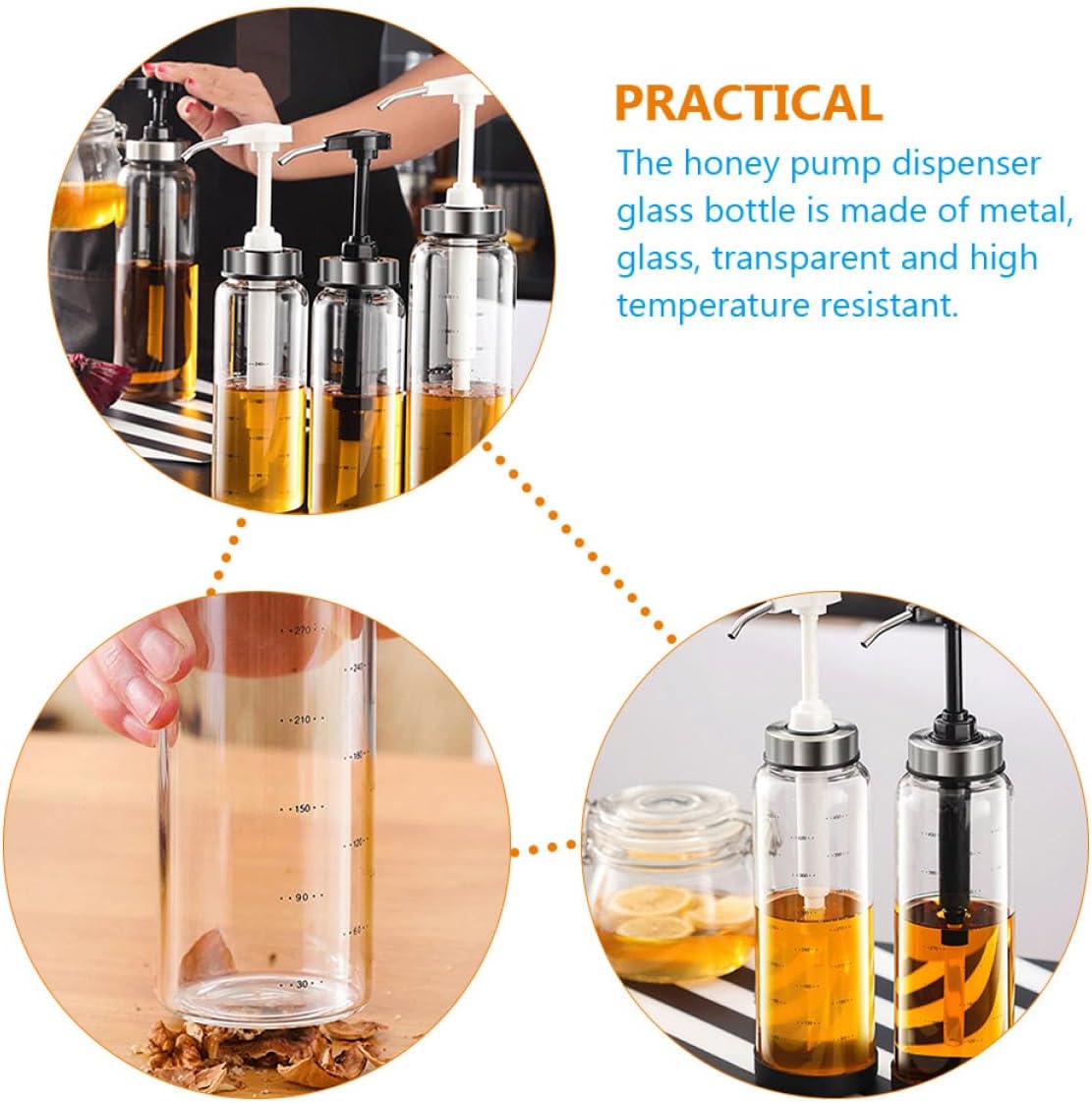 GRIRIW 500ml Honey Dispenser Jar with Easy Press Pump 1