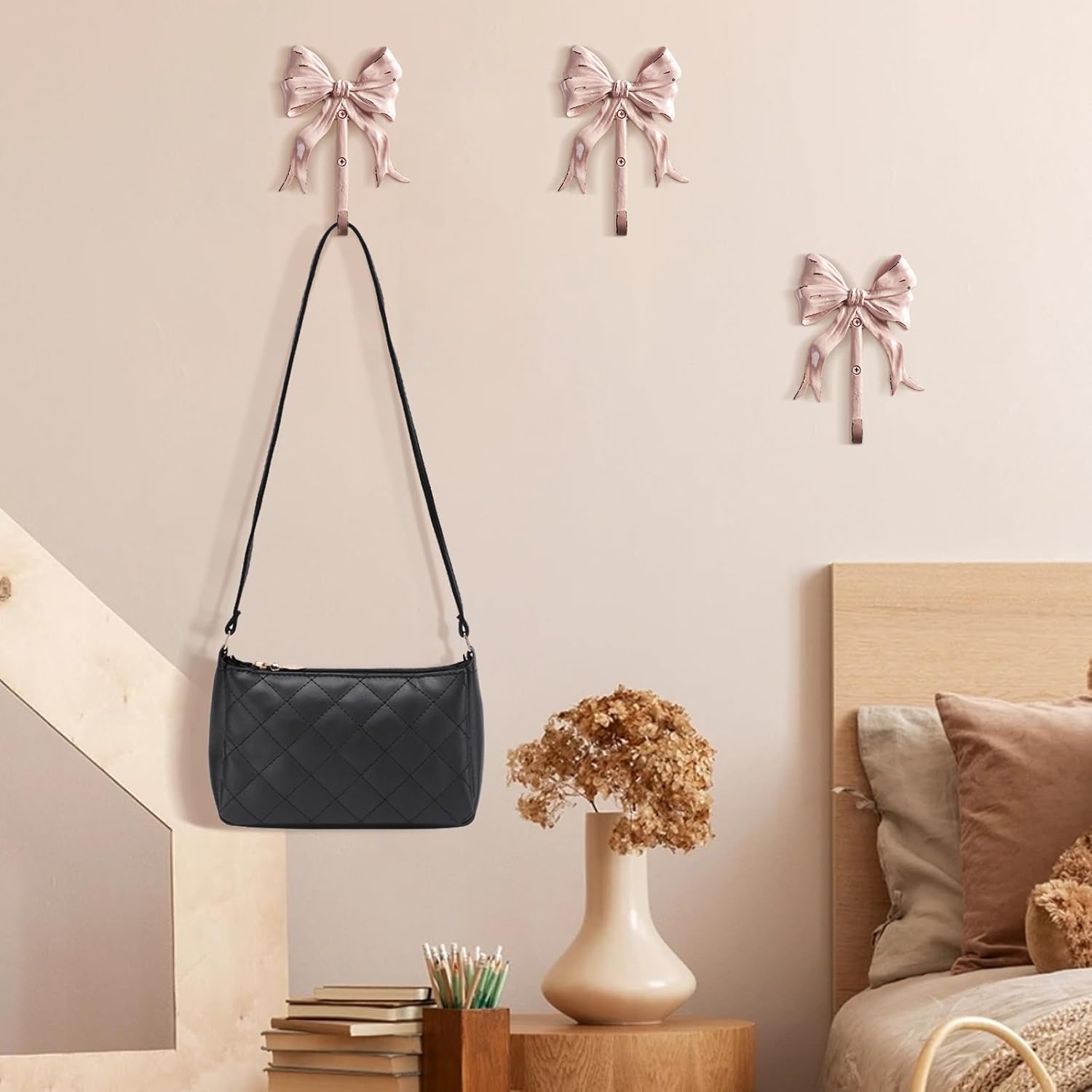 Bolifish Large Pink Bow Wall Hooks Set of 4 1