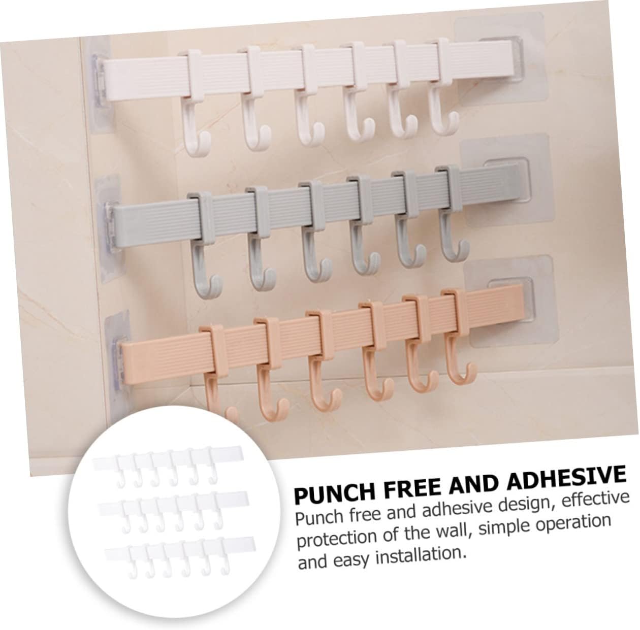 LIFKOME 3Pcs Sticky Hook Rack for Kitchen and Bathroom