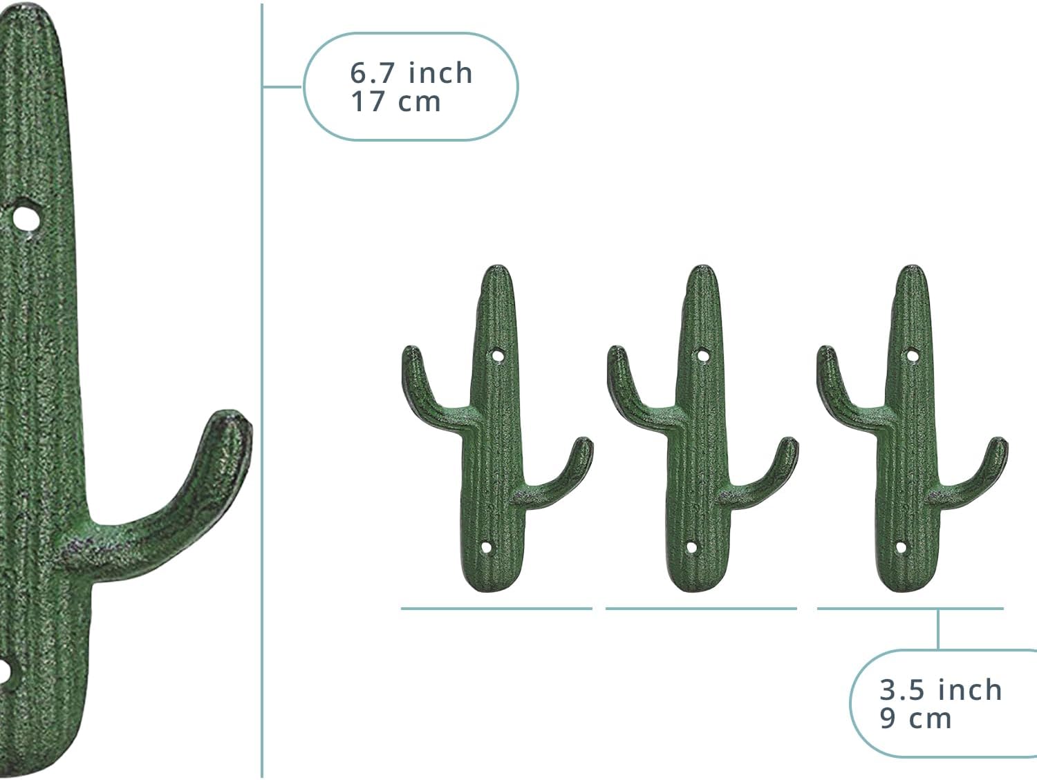 Comfify Rustic Green Cactus Cast Iron Hook Set of 3