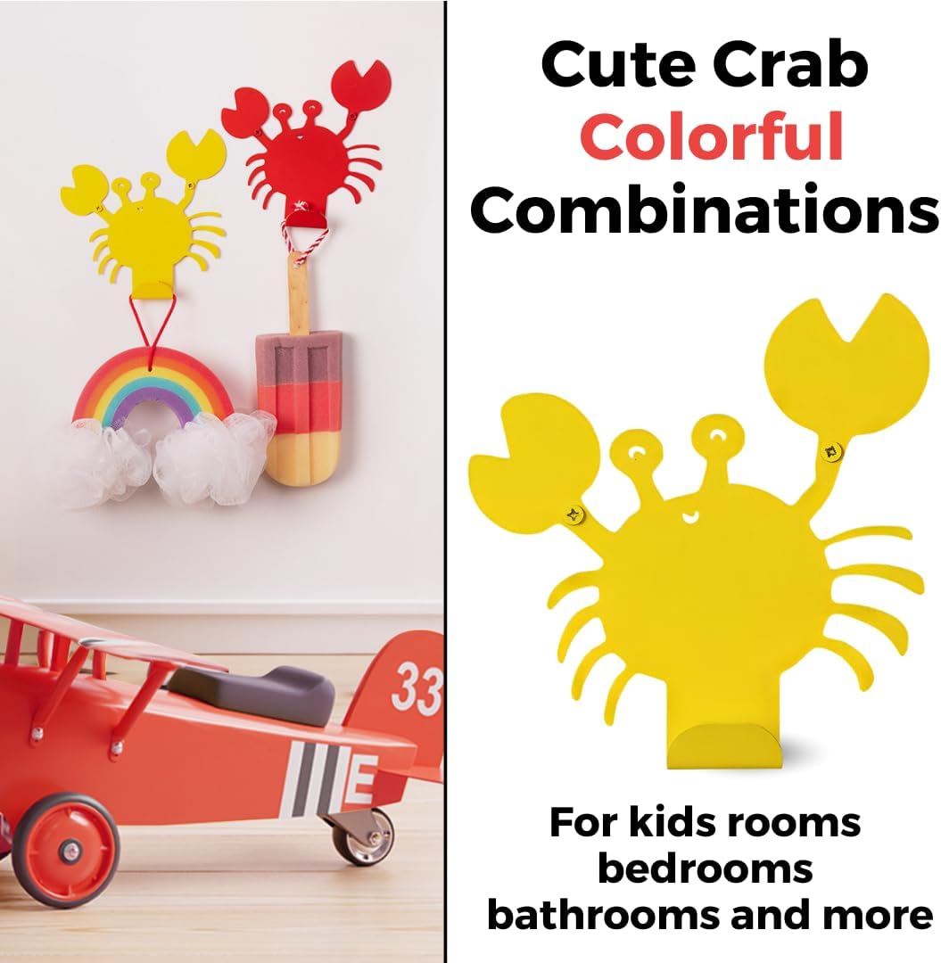 Cute Crab Wall Hook Yellow Heavy-Duty Metal