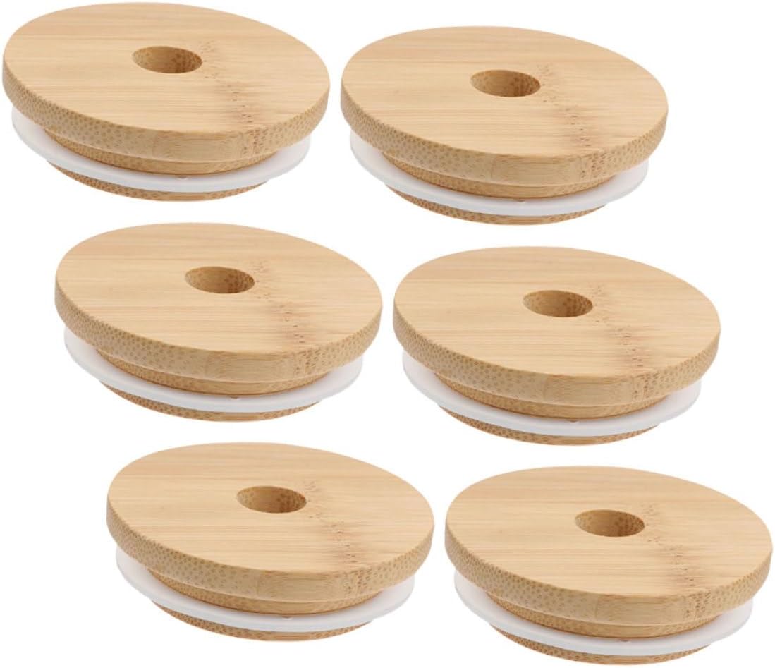 BRIGHTFUFU 6pcs Wooden Replacement Lids for 70MM Mason Jars