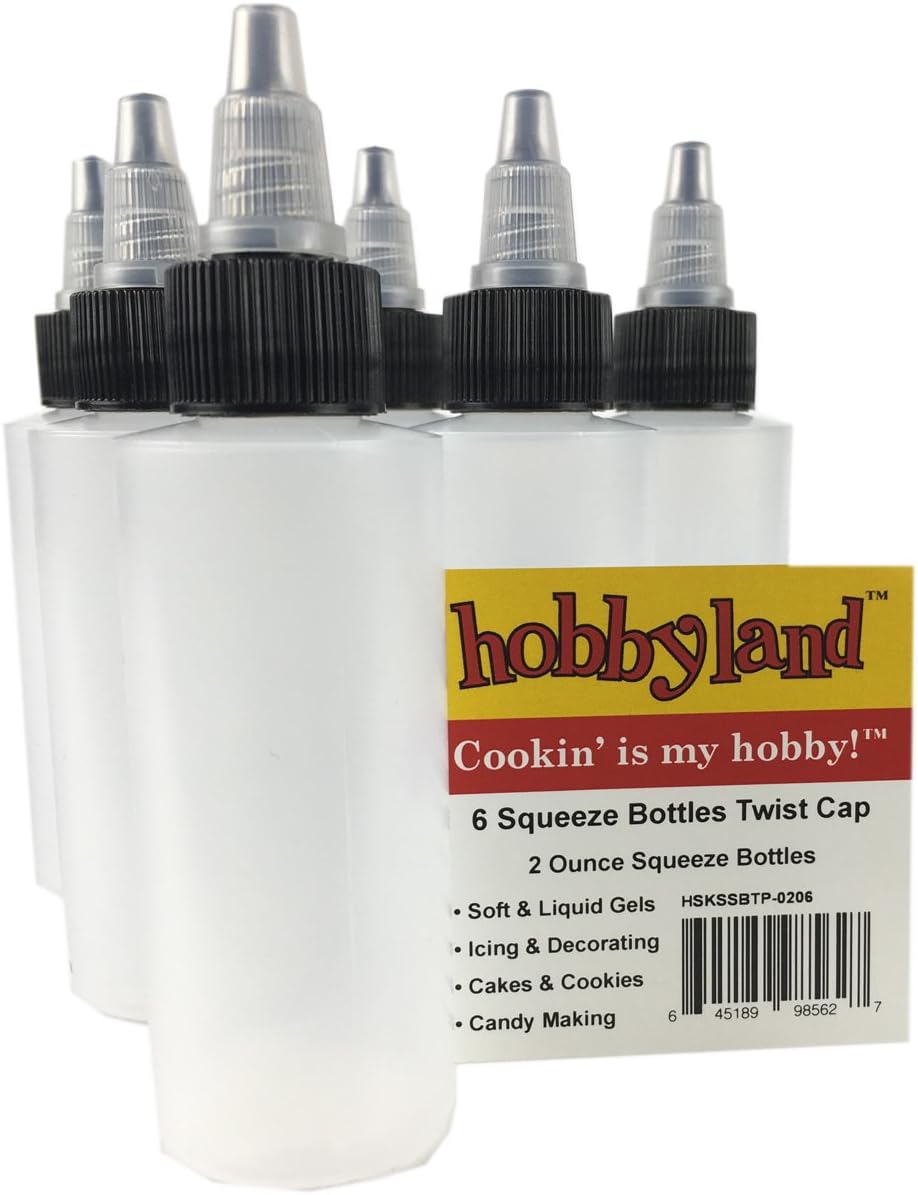 Hobbyland 2oz Squeeze Bottles Black Natural Twist Caps 6 Bottles