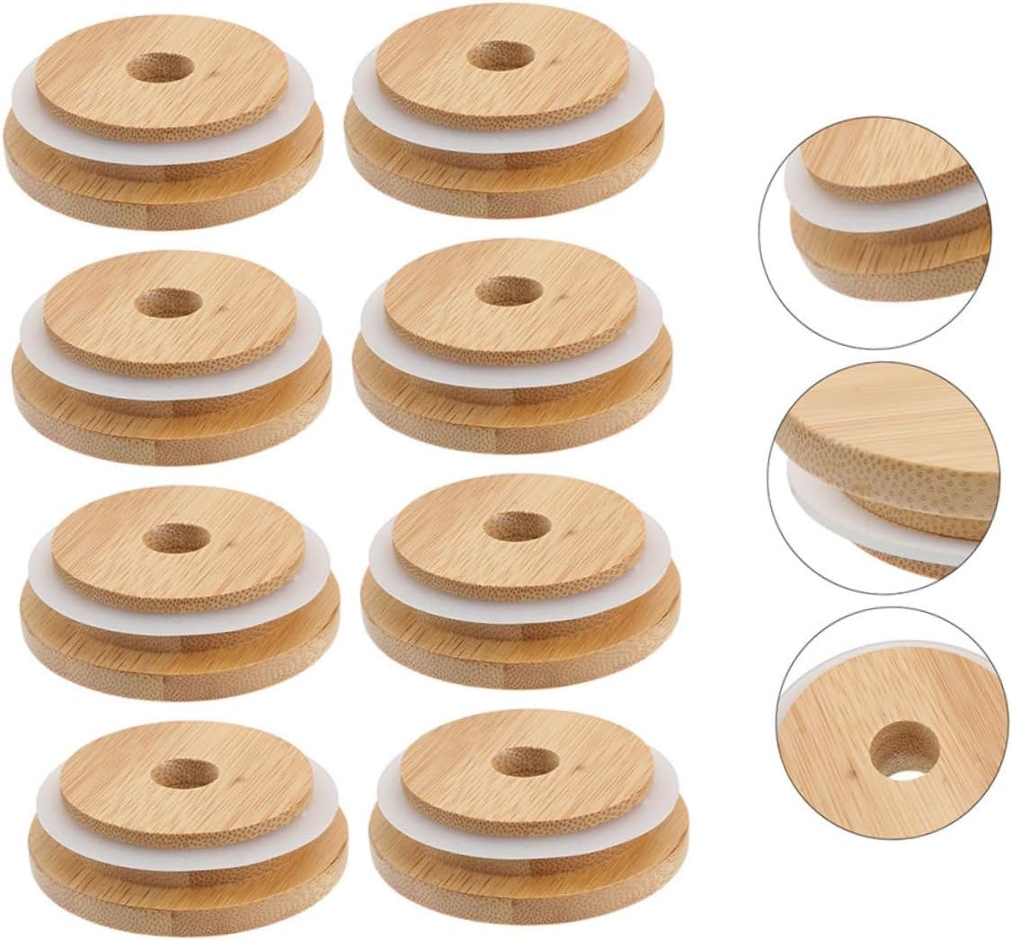 STOBAZA 4pcs Mason Jar Lids with Straw Holes Airtight Leak-Proof