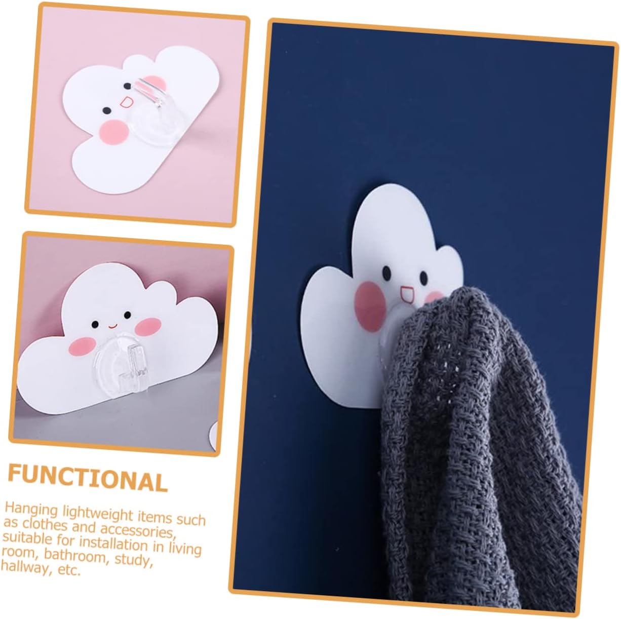 Vaguelly 12Pcs Cartoon Cloud Wall Hooks Adhesive Bathroom Hangers