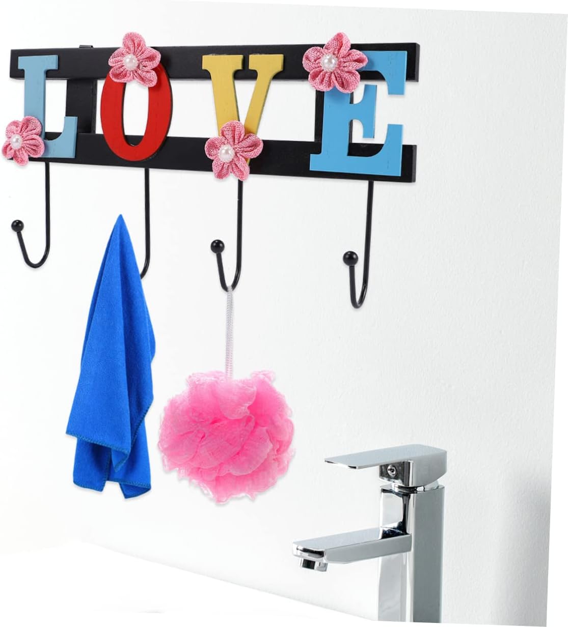 4 Hook Wall Towel Rack with Decorative Design