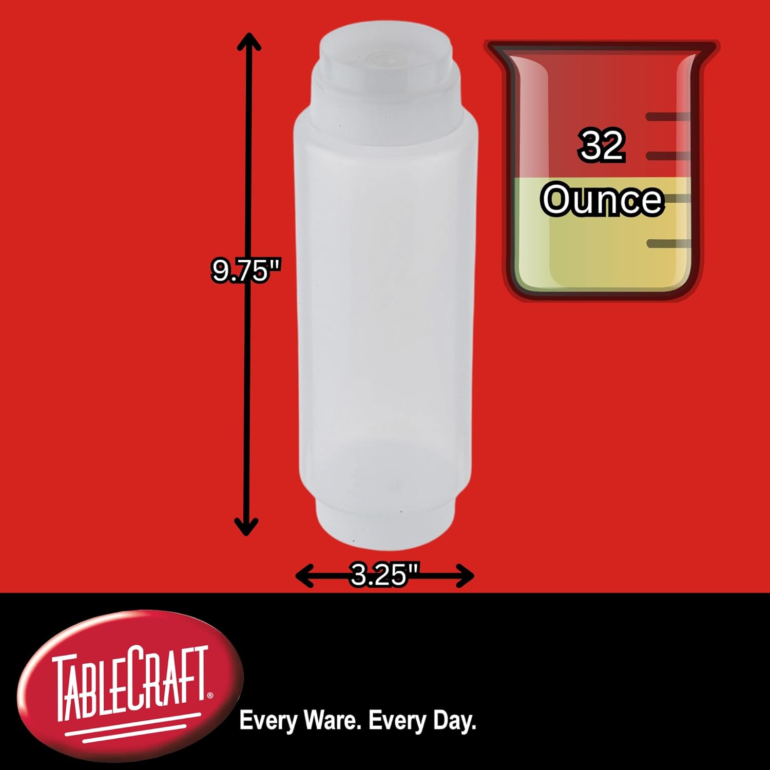 Tablecraft 32 oz InvertaTop Squeeze Bottle - Clear Dishwasher Safe