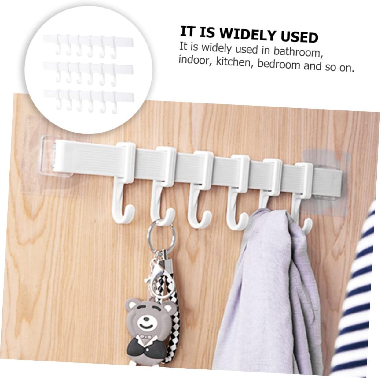 SEWOART 3pcs Bathroom Self Adhesive Hook Rack Black 6 Hooks 1