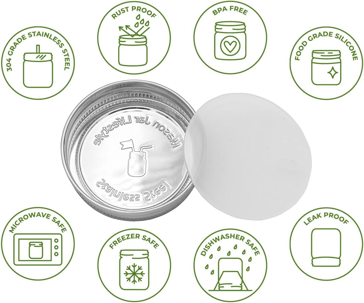 Mason Jar Lifestyle 5 Pack Heavy Duty Lids with Silicone Liners