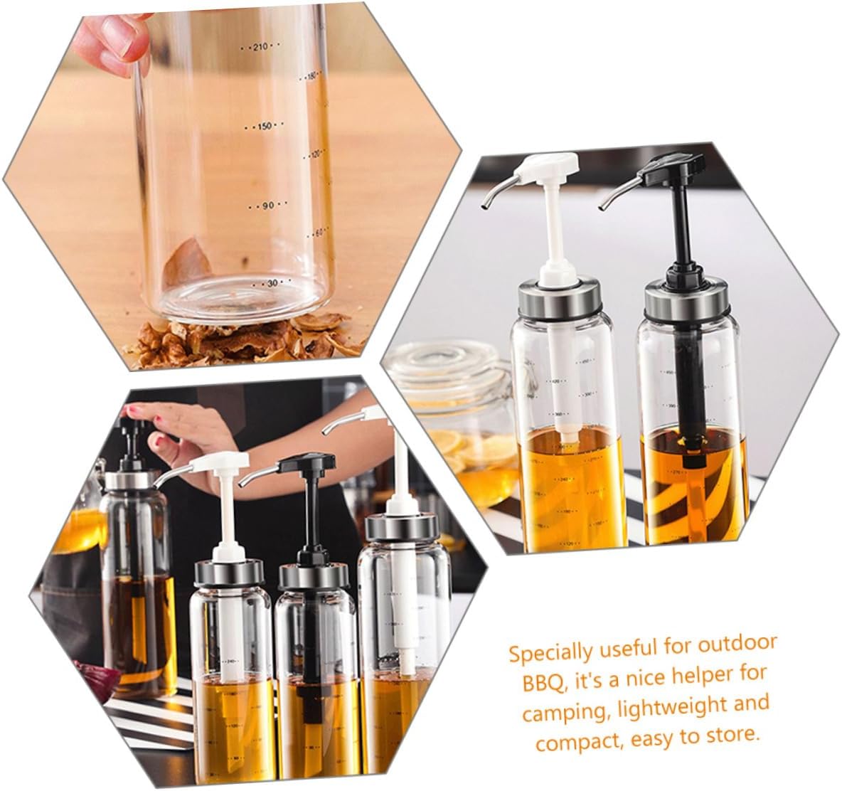 COLLBATH Honey Jar Pump Small Sauce Bottle for Soy Sauce Vinegar