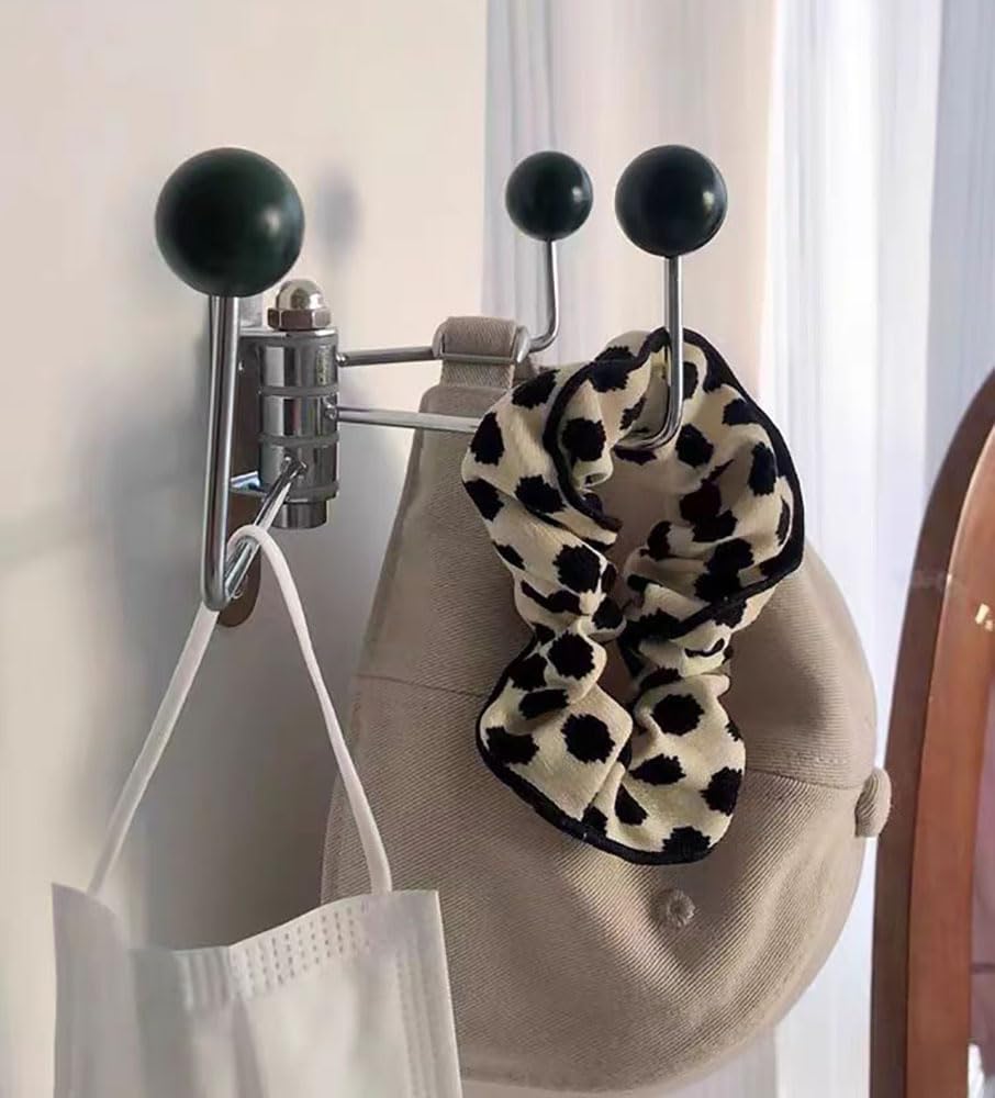 ImyHok Decorated Wall Hook Swivel Coat Rack with Wood Balls