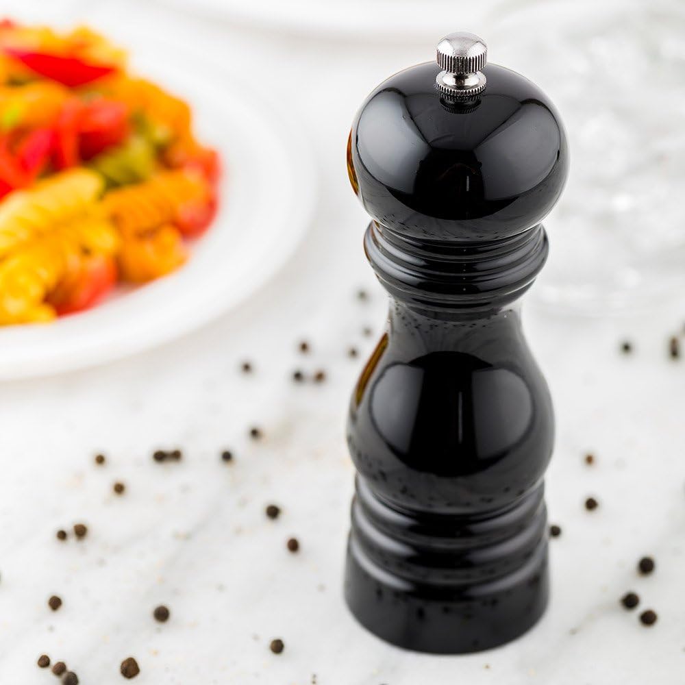 Restaurantware 6-IN Classic French Pepper Mill - Adjustable Grind High Gloss Black Rubberwood