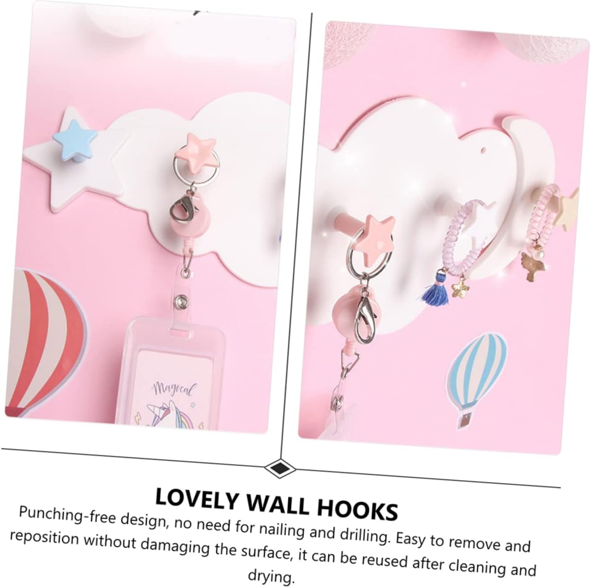 Happyyami 2Pcs Star Moon Cloud Adhesive Wall Hooks