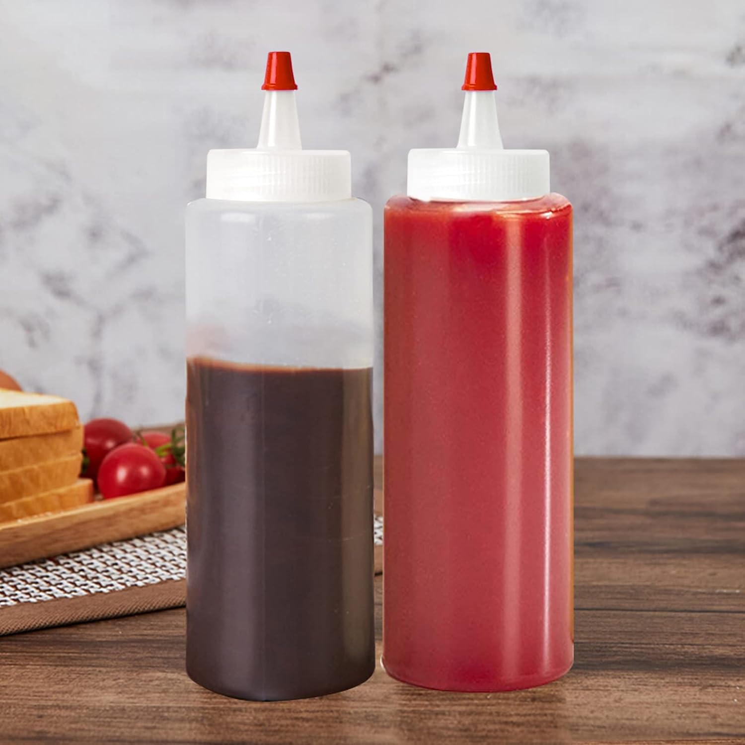 3 Pcs Plastic Squeeze Bottles with Red Cap