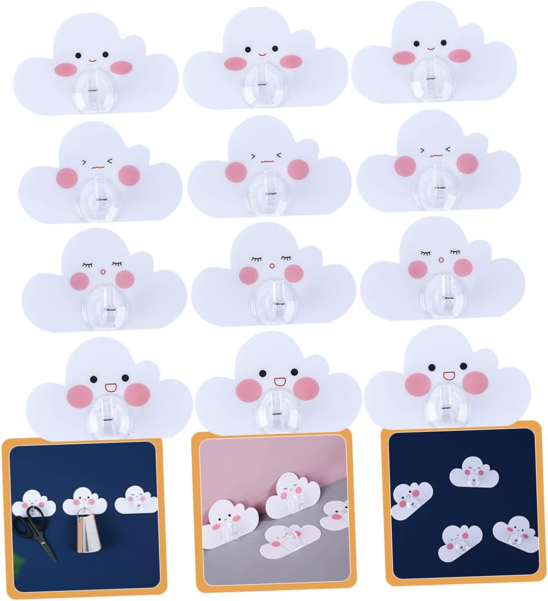 Vaguelly 12Pcs Cartoon Cloud Wall Hooks Adhesive Bathroom Hangers