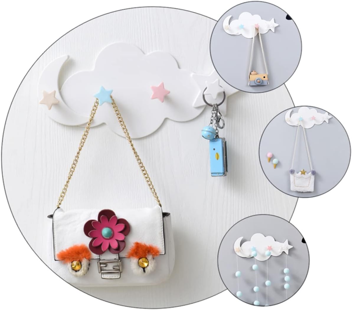2Pcs Adhesive Moon Star Hooks for Kids Room Decor