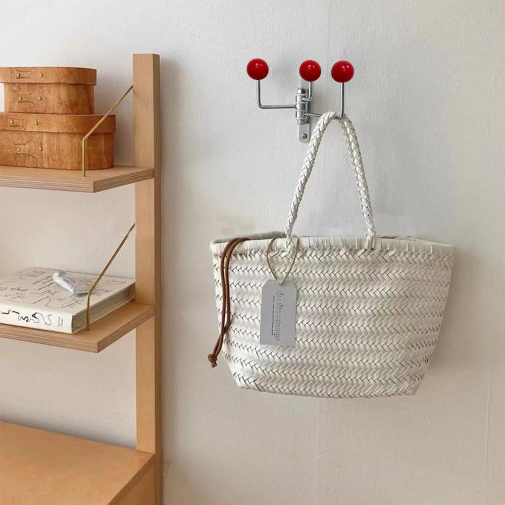 ImyHok Red Wall Hook with Wood Dots and Swivel Design