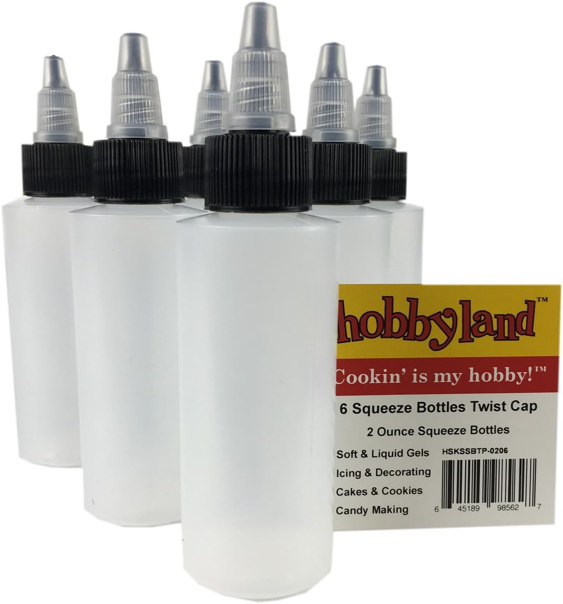 Hobbyland 2oz Squeeze Bottles Black Natural Twist Caps 6 Bottles
