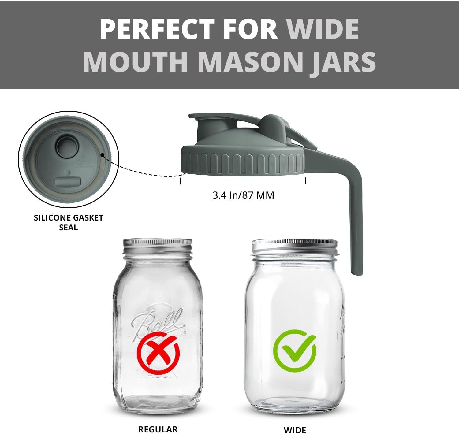 VIGOR PATH 2 Pack Wide Mouth Flip Cap Mason Jar Lids Gray