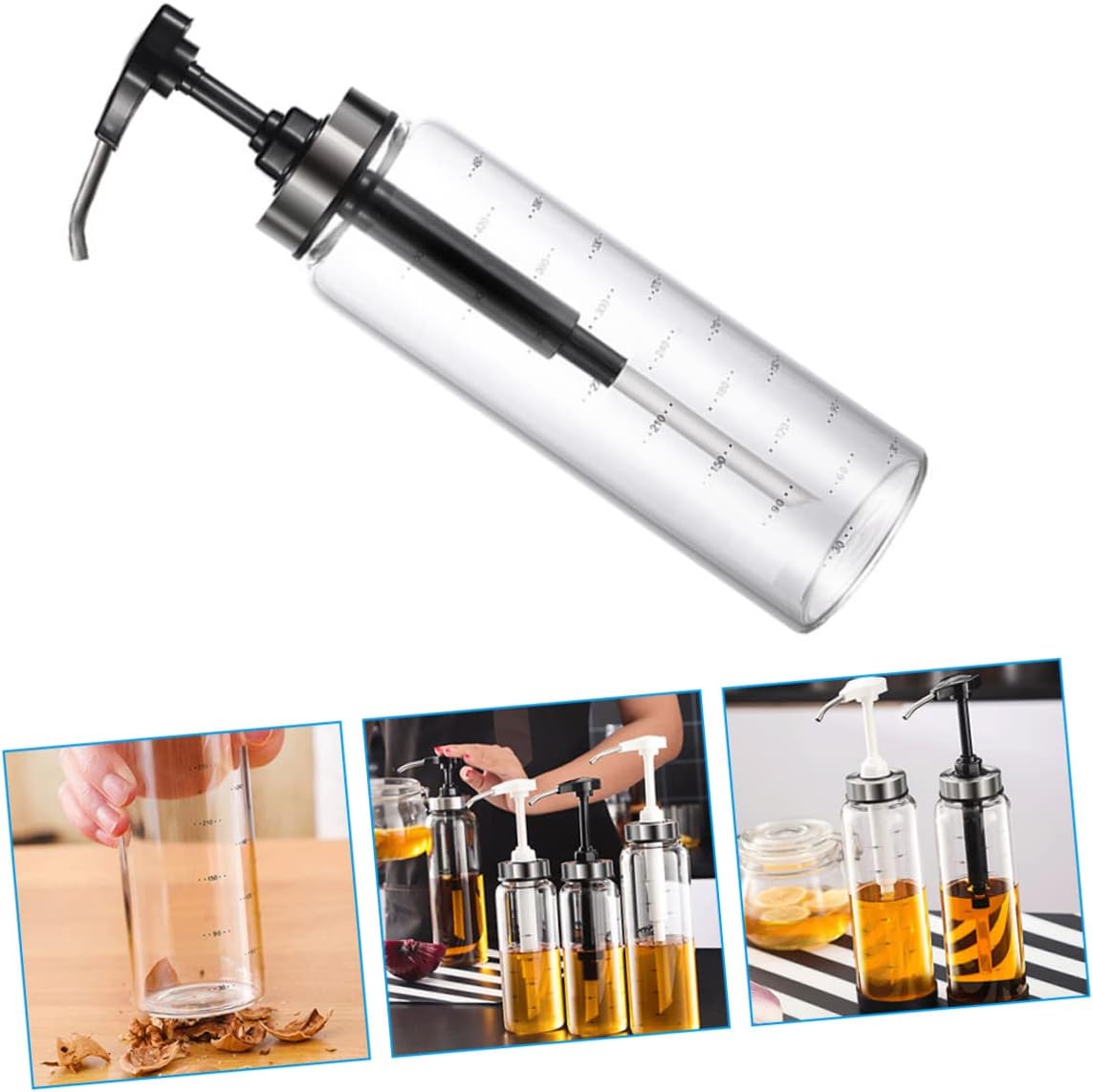 PRETYZOOM Reusable Honey Dispenser Pump Glass Bottle with Scales