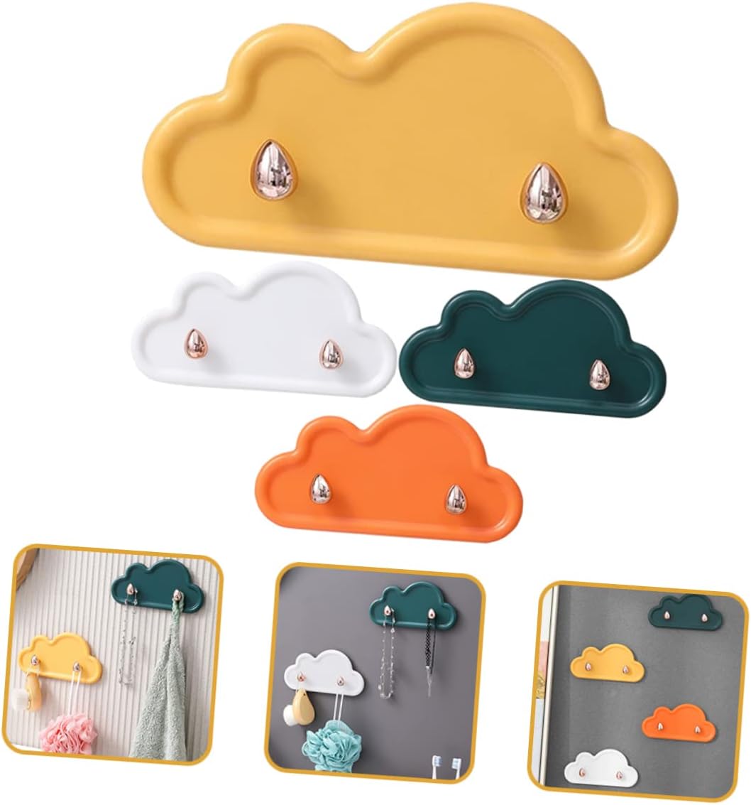 Homoyoyo 4pcs Cloud Shape Adhesive Wall Hooks Multipurpose Key Hangers