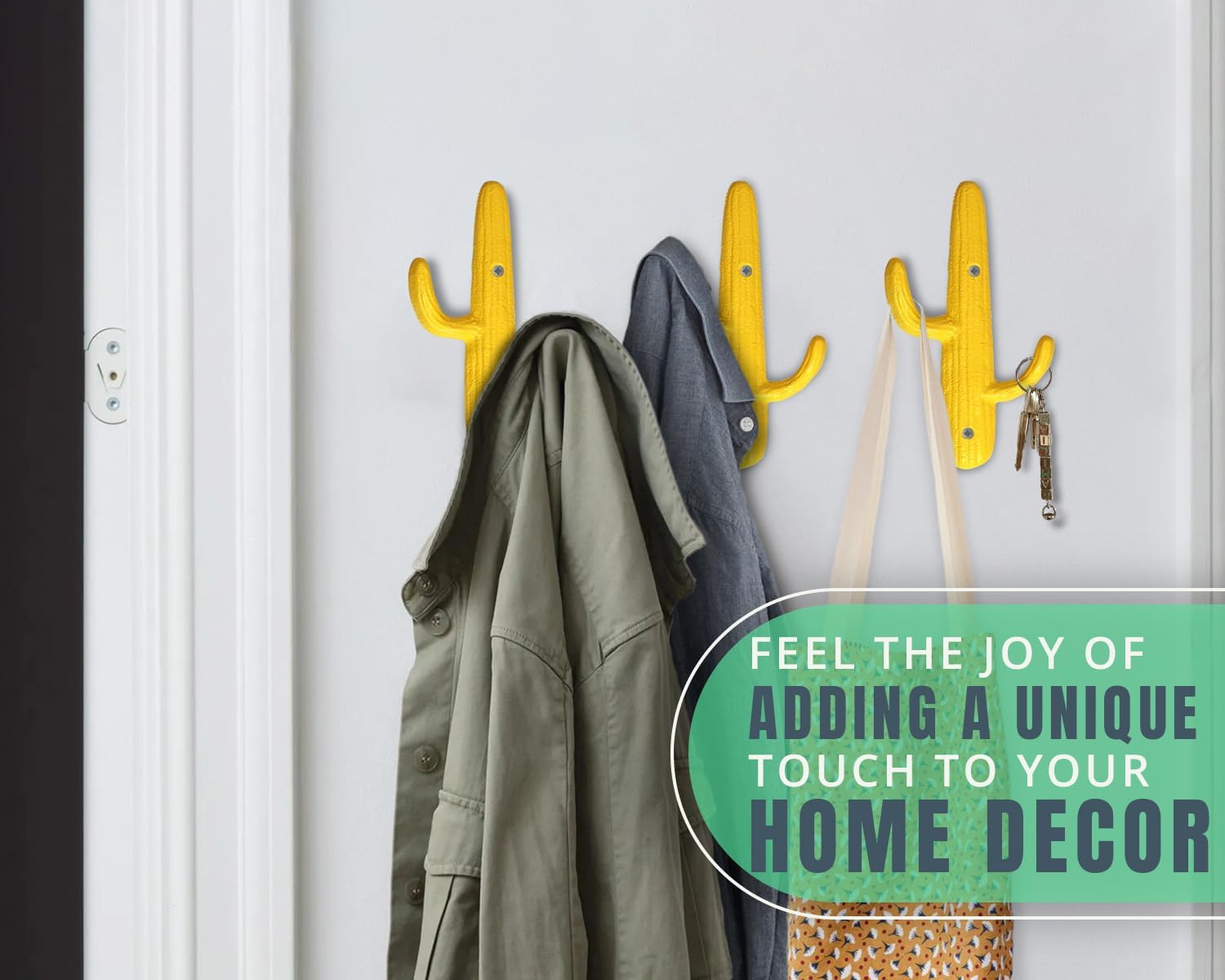Comfify Yellow Cactus Wall Hooks Set of 3